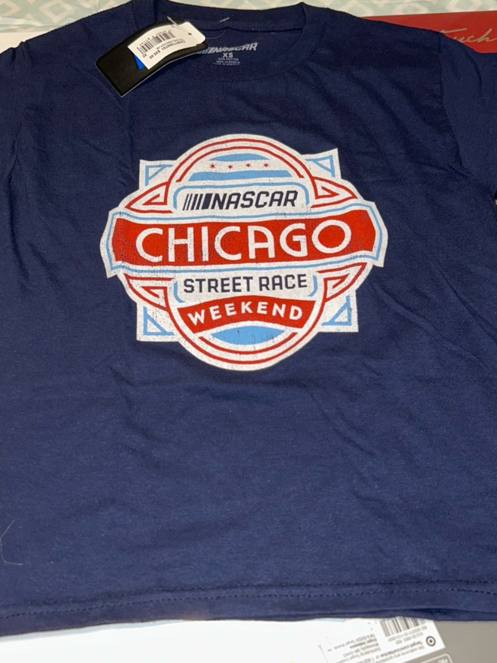 Nascar Navy Tee with Red & White Chicago Street Race Emblem